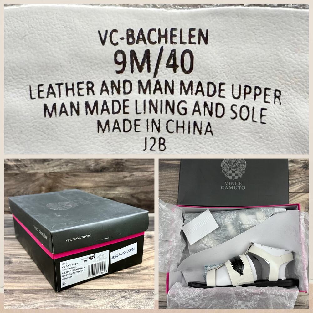 NIB Vince Camuto 9M Bachelen Leather Square Toe Gladiator Sandal Coconut Cream - Picture 11 of 12
